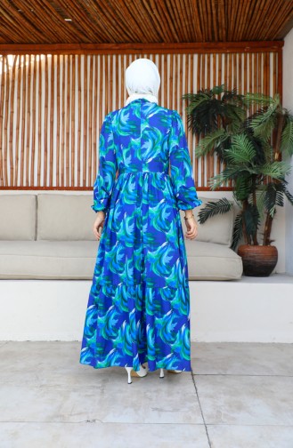 فستان شيفون بتصميم مُطبع 0195-01 لون بنفسجي وأخضر 0195-01