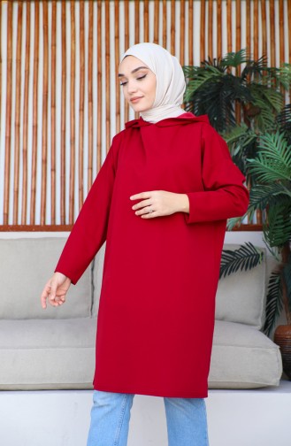 Kapüşonlu Mevsimlik Düz Tunik 8655-02 Bordo