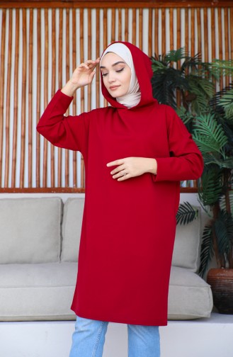 Kapüşonlu Mevsimlik Düz Tunik 8655-02 Bordo