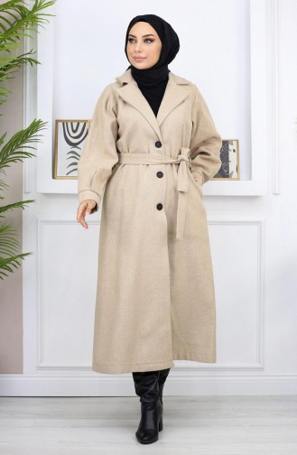 Wide Collar Stitching Coat Beige 19170 14942
