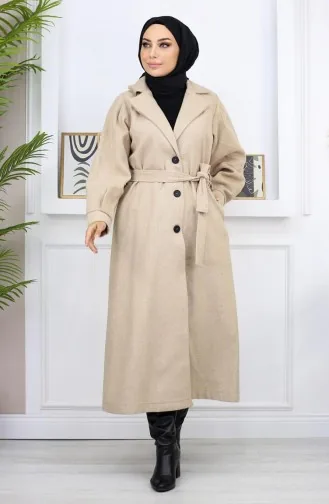 Wide Collar Stitching Coat Beige 19170 14942