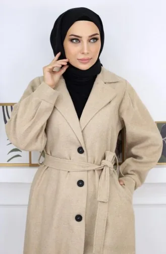 Wide Collar Stitching Coat Beige 19170 14942