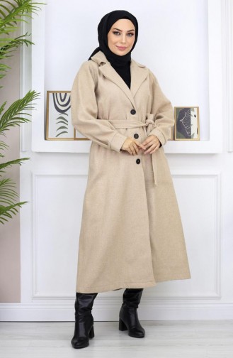 Wide Collar Stitching Coat Beige 19170 14942