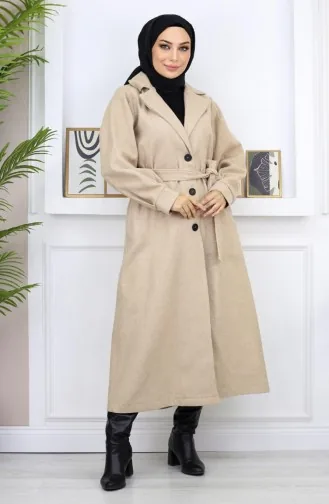 Wide Collar Stitching Coat Beige 19170 14942