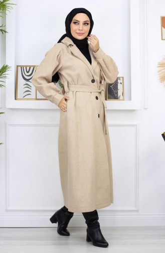 Wide Collar Stitching Coat Beige 19170 14942