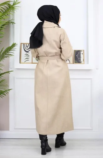 Wide Collar Stitching Coat Beige 19170 14942
