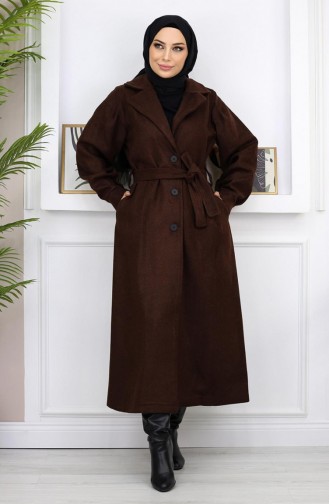 Wide Collar Stitching Coat Brown 19170 14940