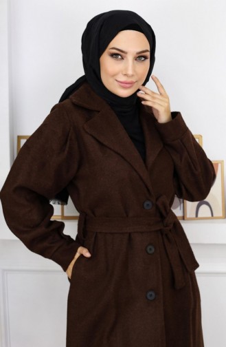 Wide Collar Stitching Coat Brown 19170 14940