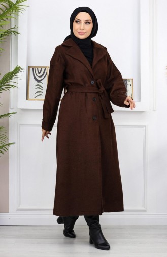 Wide Collar Stitching Coat Brown 19170 14940