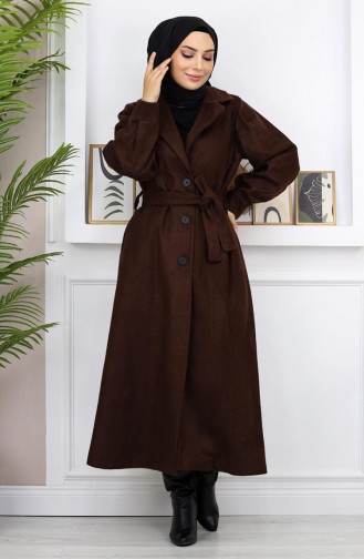 Wide Collar Stitching Coat Brown 19170 14940