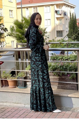 Gemustertes Hijab-Kleid Mit Gürtel Laci Indigo 0241SGS.LCI