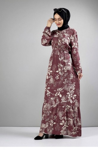 Gemustertes Hijab-Kleid Mit Gürtel Dusty Rose 0242SGS.GKR