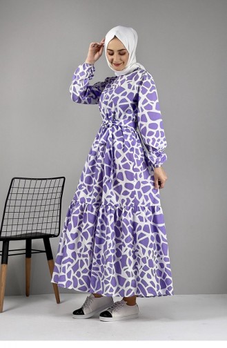 فستان منقوش أرجواني 0252SGS.LLA