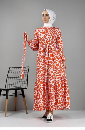 Patterned Dress 0252A-04 Orange 0252A-04