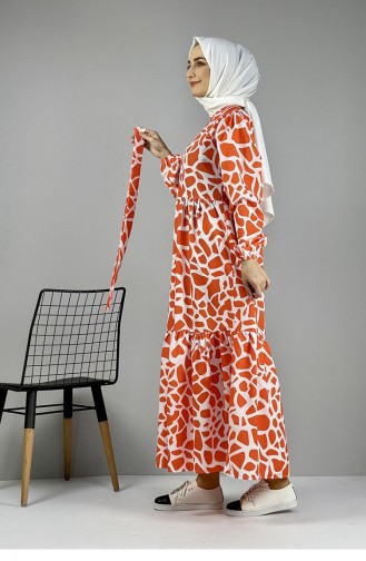 Patterned Dress 0252A-04 Orange 0252A-04