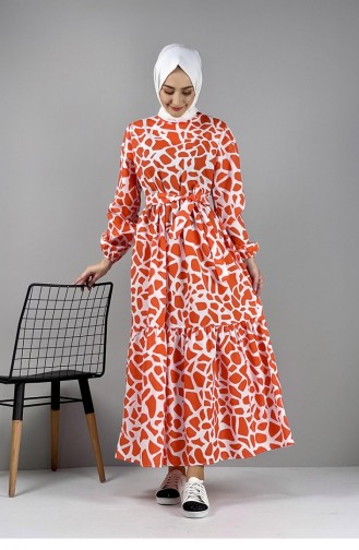 Patterned Dress 0252A-04 Orange 0252A-04