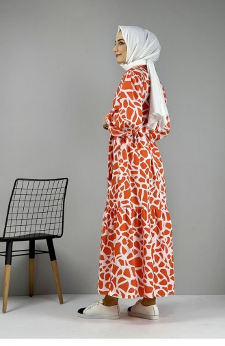 Patterned Dress 0252A-04 Orange 0252A-04