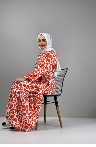 Patterned Dress 0252A-04 Orange 0252A-04