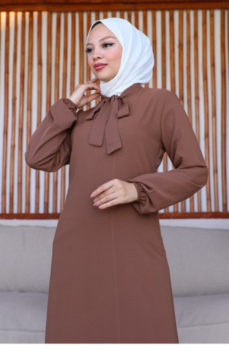 Tesettür Model Elbise Kahverengi