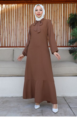 Tesettür Model Elbise Kahverengi