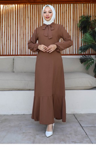 Tesettür Model Elbise Kahverengi