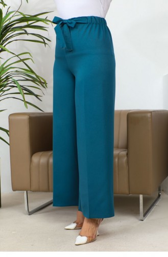 Pantalon Large Noué À La Taille Bleu Pétrole 0658GLN.PTR