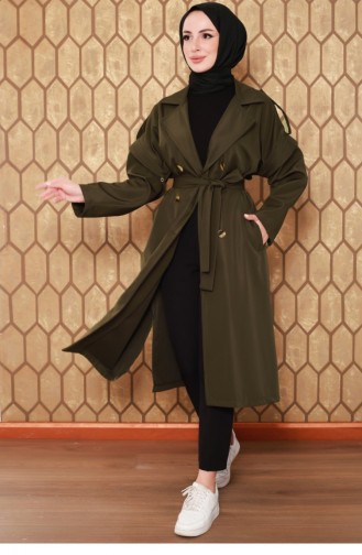 Zippered Sleeve Trench Coat Khaki 2506NRY.HAK