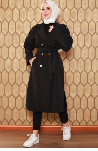 Trench Coat With Zipper Sleeves Black 2506NRY.SYH