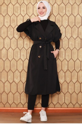 Trench Coat With Zipper Sleeves Black 2506NRY.SYH