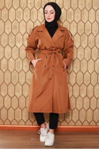 Zippered Sleeve Trench Coat Tan 2506NRY.TAB
