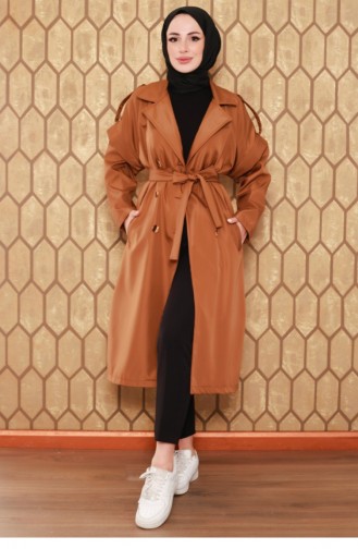 Zippered Sleeve Trench Coat Tan 2506NRY.TAB