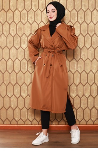 Zippered Sleeve Trench Coat Tan 2506NRY.TAB