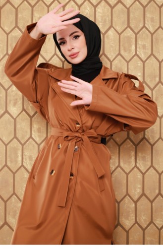 Zippered Sleeve Trench Coat Tan 2506NRY.TAB