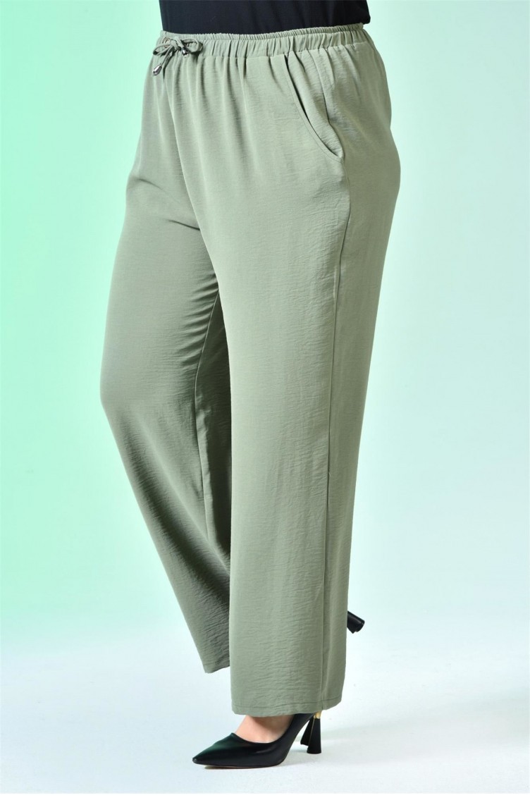 Pantalon Femme Grande Taille Taille élastique Poche Tissu Ayrobin Kaki 118