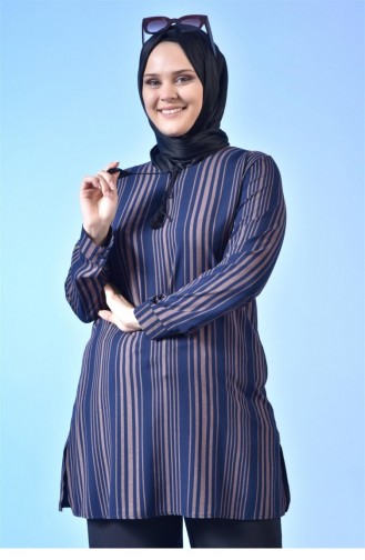 ملابس حجاب نسائية بمقاسات كبيرة تونيك صيفي أزرق 129