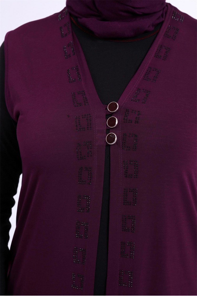 Gilet Lycra Trois Boutons Grande Taille Femme Prune 13 Sefamerve