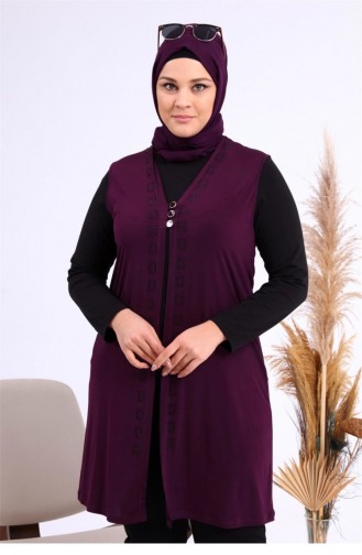 سترة نسائية كبيرة الحجم بثلاثة أزرار من الليكرا بلون البرقوق 13