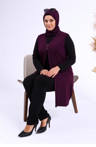 سترة نسائية كبيرة الحجم بثلاثة أزرار من الليكرا بلون البرقوق 13
