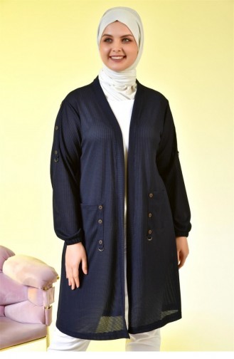 Große Damen-Cardigan Mit Metallschnalle Und Wabenstruktur Marineblau 148