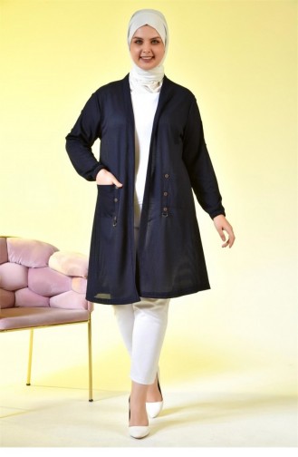 Große Damen-Cardigan Mit Metallschnalle Und Wabenstruktur Marineblau 148