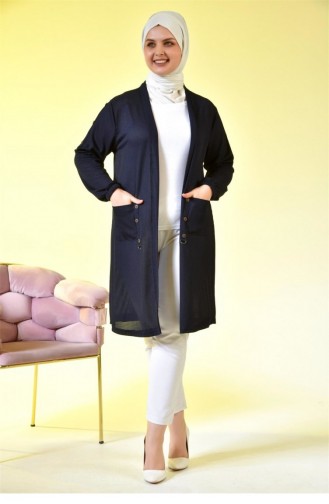 Große Damen-Cardigan Mit Metallschnalle Und Wabenstruktur Marineblau 148