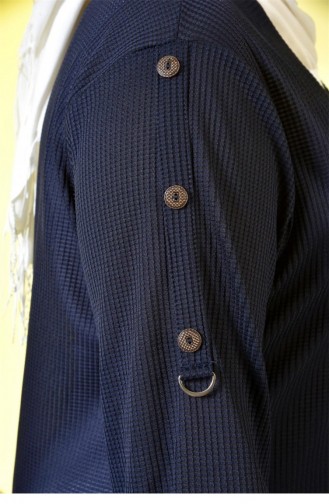 Große Damen-Cardigan Mit Metallschnalle Und Wabenstruktur Marineblau 148
