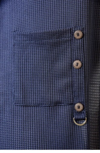 Große Damen-Cardigan Mit Metallschnalle Und Wabenstruktur Marineblau 148