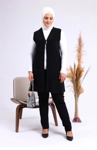 Groot Formaat Lycra-vest Met Drie Knopen Voor Dames Zwart 14