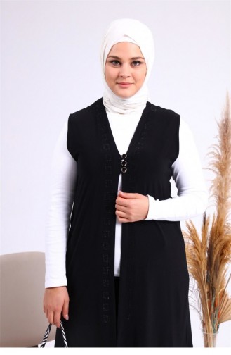 سترة نسائية من الليكرا مقاس كبير بثلاثة أزرار باللون الأسود 14