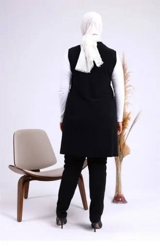 Groot Formaat Lycra-vest Met Drie Knopen Voor Dames Zwart 14