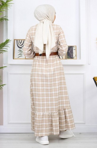 Robe Hijab À Froufrous Beige 19165 14956