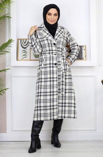 Plaid Şanel Kaşe Coat White 19137 14952