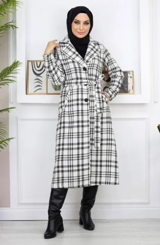 Karierter Şanel Kaşe Mantel Weiß 19137 14952