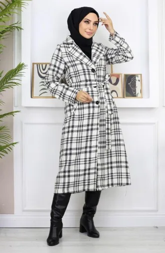 Karierter Şanel Kaşe Mantel Weiß 19137 14952
